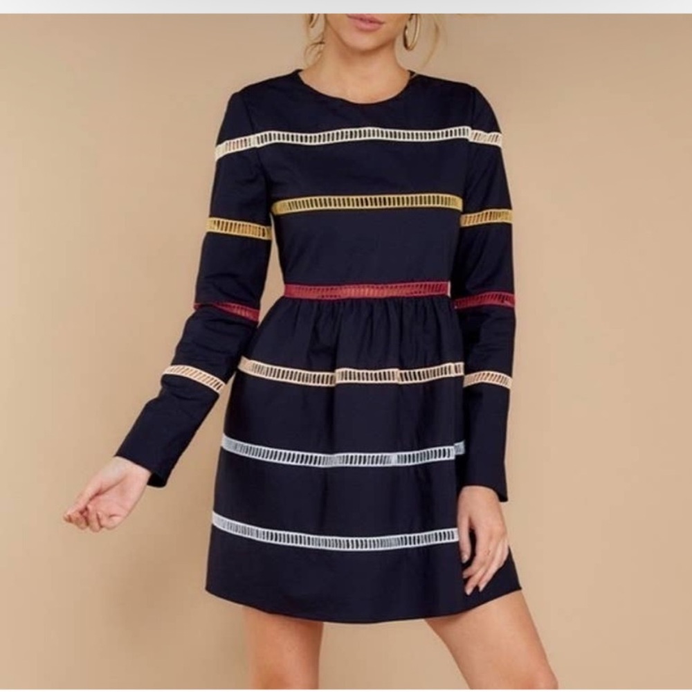 English Factory Navy Multi-Stripe Mini Dress